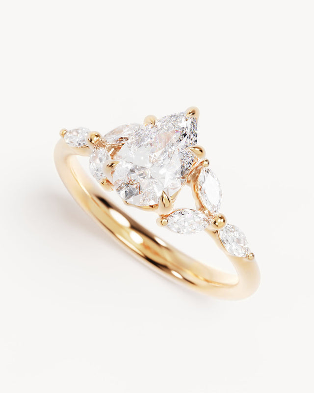 18k Solid Gold Lotus Bloom Engagement Ring - Pear