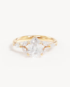 18k Solid Gold Lotus Bloom Engagement Ring - Pear 1.5ct