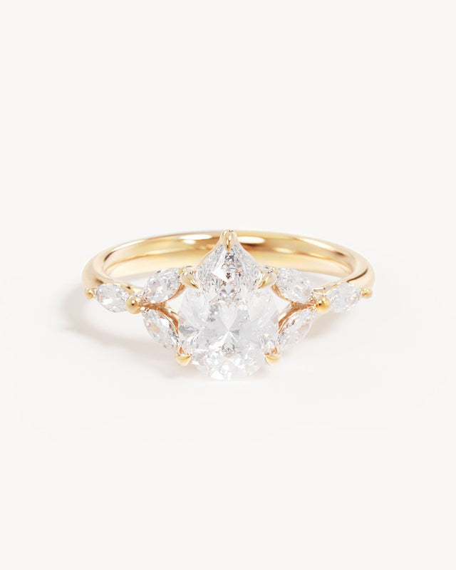 18k Solid Gold Lotus Bloom Engagement Ring - Pear 1.5ct