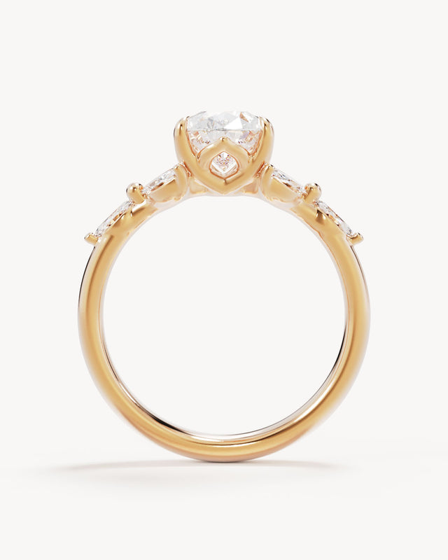 18k Solid Gold Lotus Bloom Engagement Ring - Pear 2.5ct