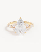 18k Solid Gold Lotus Bloom Engagement Ring - Pear 3ct