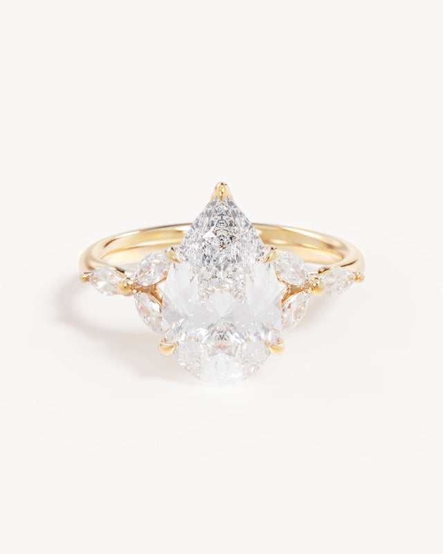 18k Solid Gold Lotus Bloom Engagement Ring - Pear 3ct