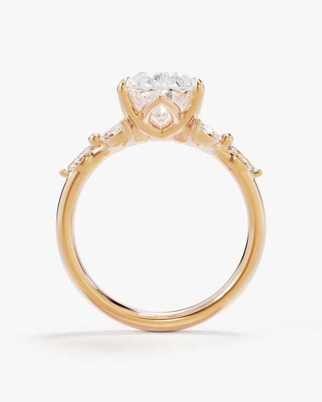 18k Solid Gold Lotus Bloom Engagement Ring - Pear 3ct