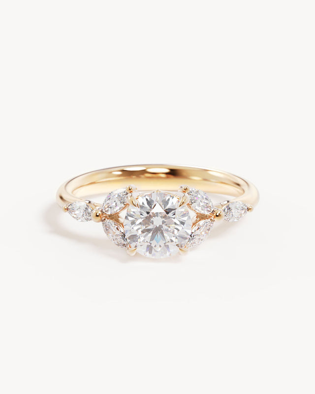 18k Solid Gold Lotus Bloom Engagement Ring - Round
