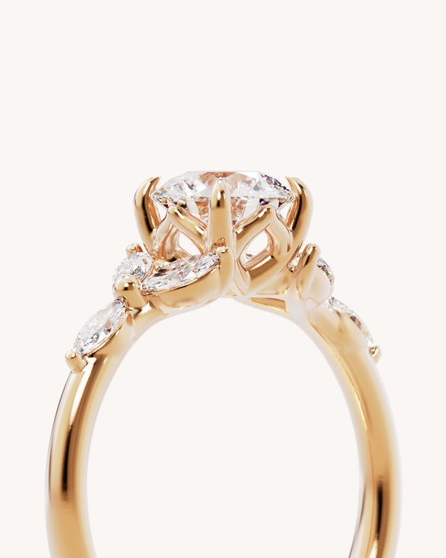18k Solid Gold Lotus Bloom Engagement Ring - Round