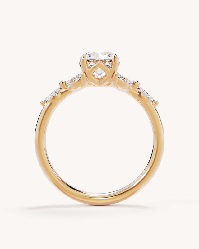 18k Solid Gold Lotus Bloom Engagement Ring - Round