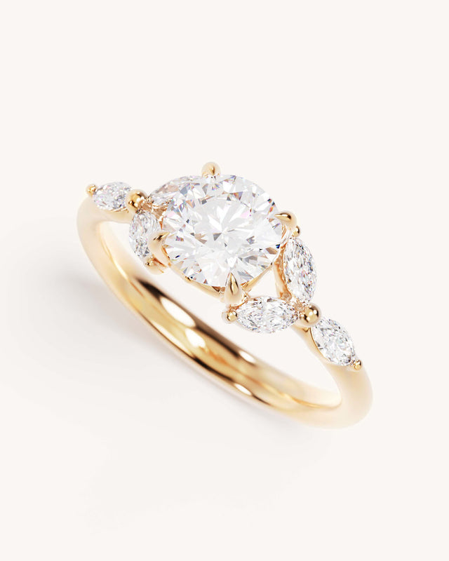 18k Solid Gold Lotus Bloom Engagement Ring - Round