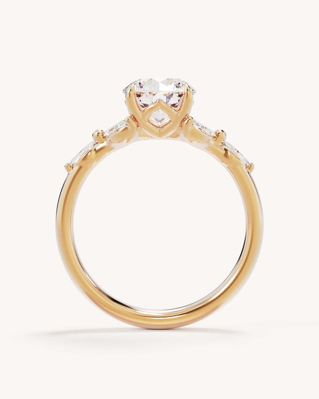 18k Solid Gold Lotus Bloom Engagement Ring - Round 1.5ct