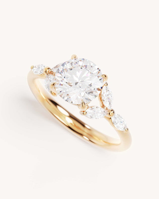 18k Solid Gold Lotus Bloom Engagement Ring - Round 1.5ct