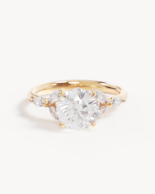 18k Solid Gold Lotus Bloom Engagement Ring - Round 2ct