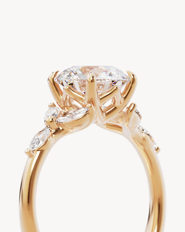 18k Solid Gold Lotus Bloom Engagement Ring - Round 2ct