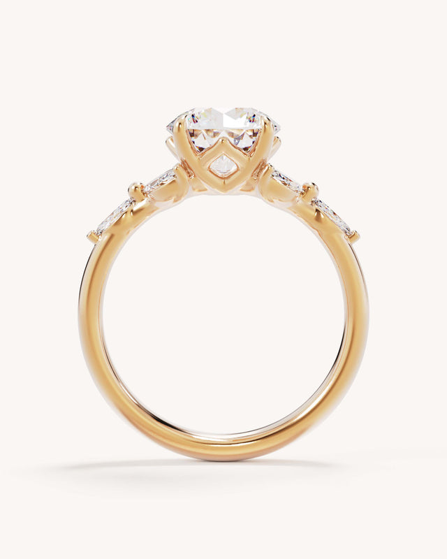18k Solid Gold Lotus Bloom Engagement Ring - Round 2ct