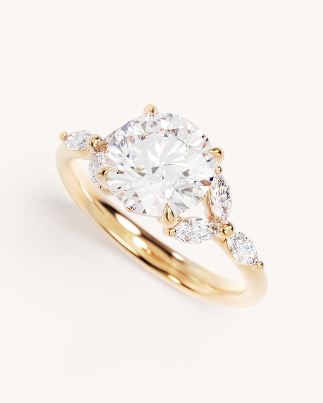 18k Solid Gold Lotus Bloom Engagement Ring - Round 2ct