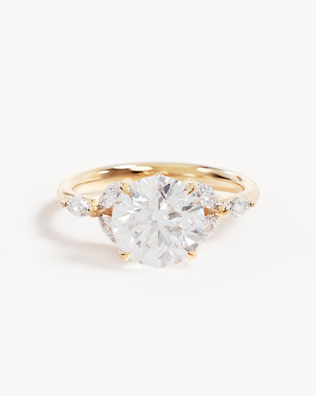 18k Solid Gold Lotus Bloom Engagement Ring - Round 2.5ct