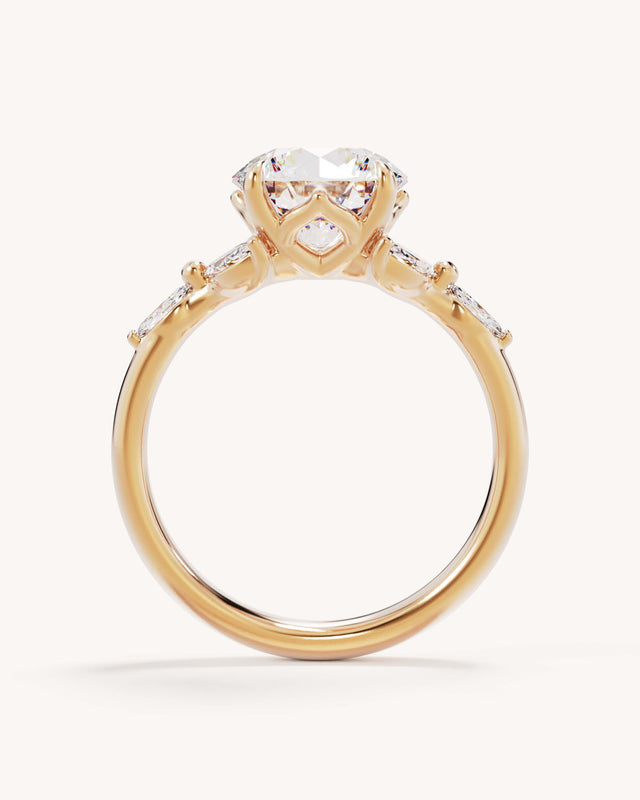 18k Solid Gold Lotus Bloom Engagement Ring - Round 2.5ct