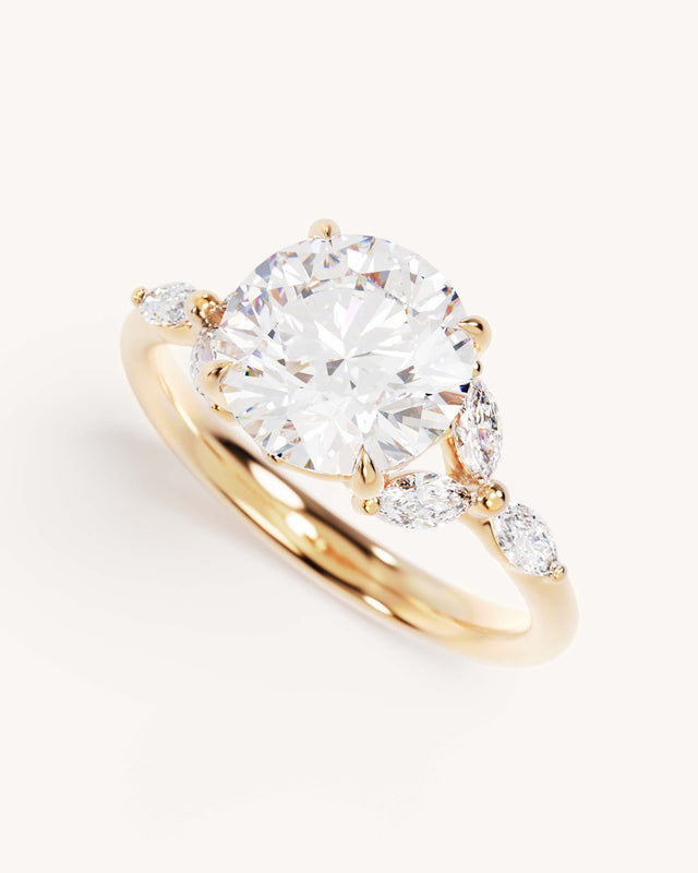 18k Solid Gold Lotus Bloom Engagement Ring - Round 2.5ct