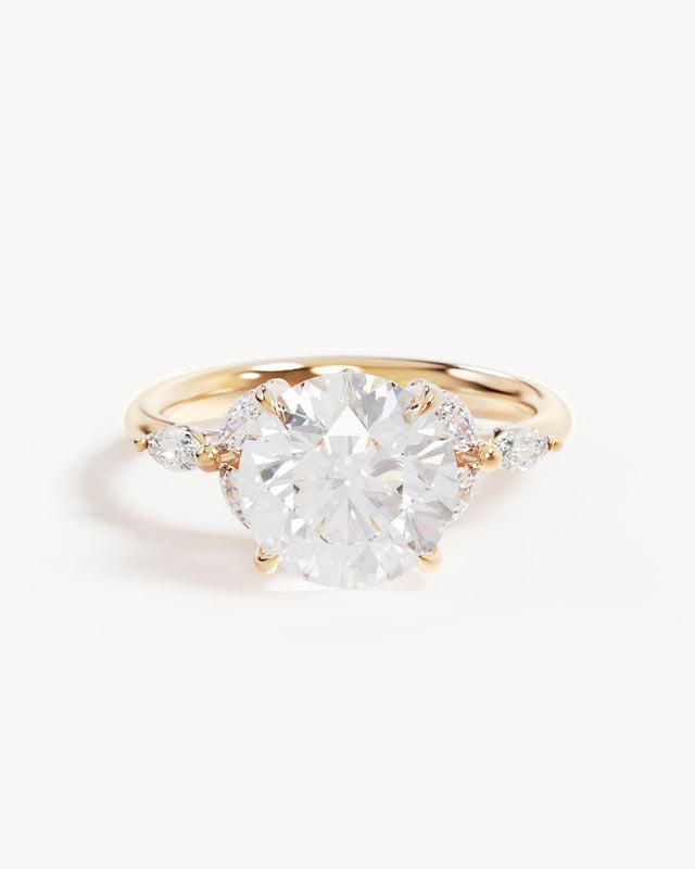 18k Solid Gold Lotus Bloom Engagement Ring - Round 3ct
