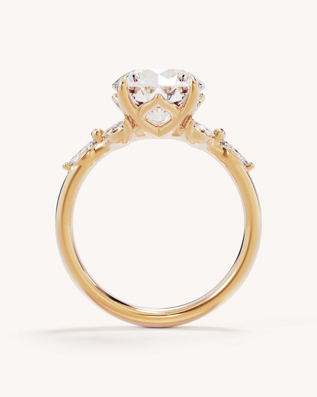 18k Solid Gold Lotus Bloom Engagement Ring - Round 3ct
