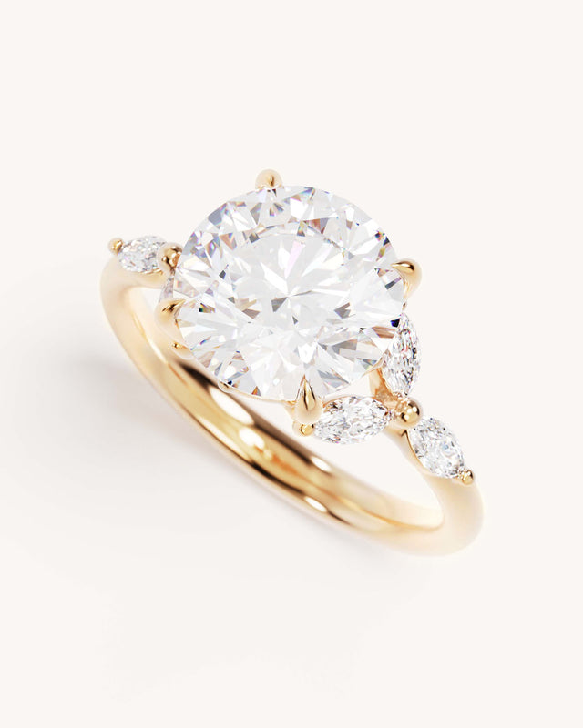 18k Solid Gold Lotus Bloom Engagement Ring - Round 3ct