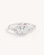 18k Solid White Gold Lotus Bloom Engagement Ring - Oval