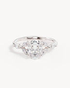 18k Solid White Gold Lotus Bloom Engagement Ring - Oval 1.5ct