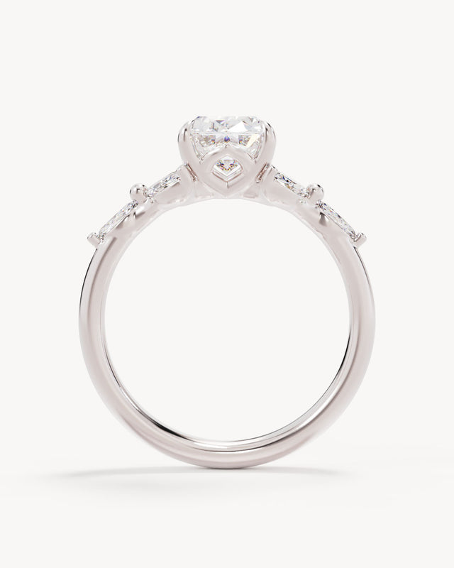 18k Solid White Gold Lotus Bloom Engagement Ring - Oval 1.5ct