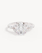 18k Solid White Gold Lotus Bloom Engagement Ring - Oval 2ct