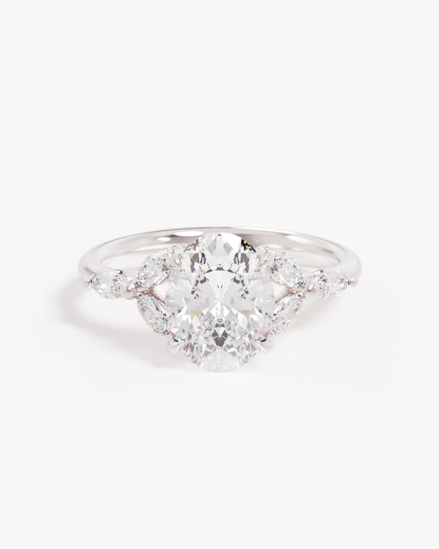 18k Solid White Gold Lotus Bloom Engagement Ring - Oval 2ct