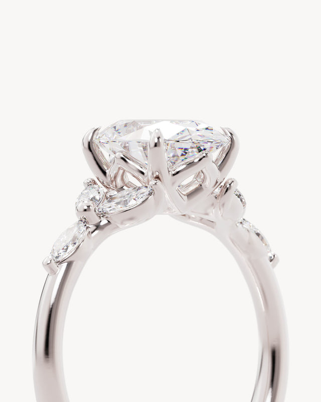 18k Solid White Gold Lotus Bloom Engagement Ring - Oval 2ct