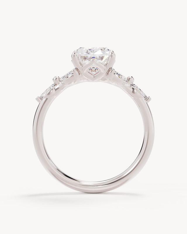 18k Solid White Gold Lotus Bloom Engagement Ring - Oval 2ct