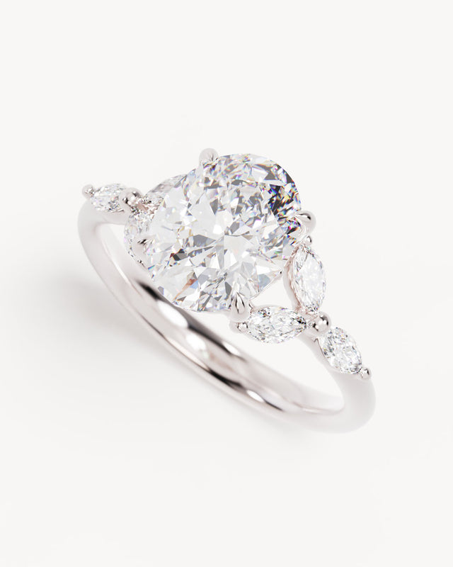 18k Solid White Gold Lotus Bloom Engagement Ring - Oval 2ct