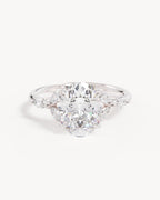 18k Solid White Gold Lotus Bloom Engagement Ring - Oval 2.5ct