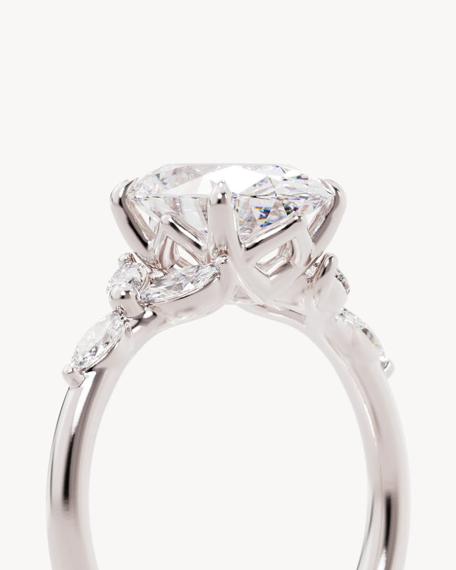 18k Solid White Gold Lotus Bloom Engagement Ring - Oval 2.5ct