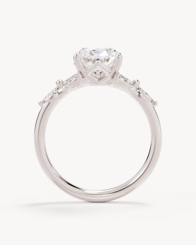 18k Solid White Gold Lotus Bloom Engagement Ring - Oval 2.5ct