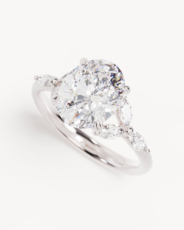 18k Solid White Gold Lotus Bloom Engagement Ring - Oval 2.5ct