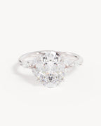 18k Solid White Gold Lotus Bloom Engagement Ring - Oval 3ct