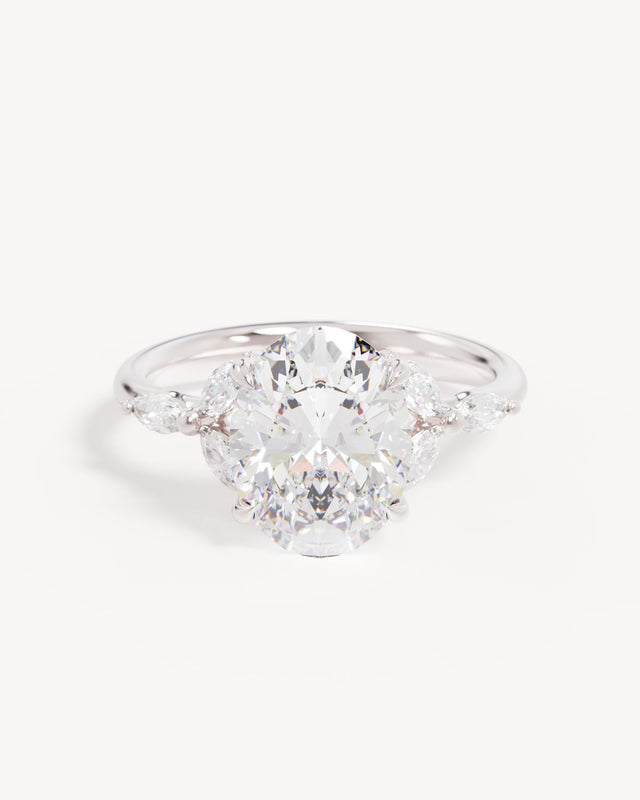 18k Solid White Gold Lotus Bloom Engagement Ring - Oval 3ct