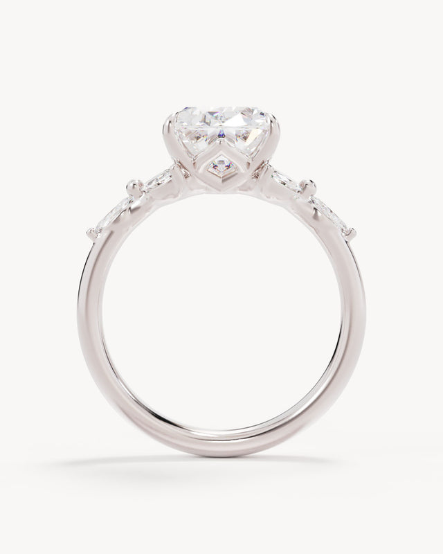 18k Solid White Gold Lotus Bloom Engagement Ring - Oval 3ct
