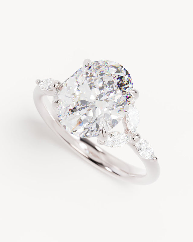18k Solid White Gold Lotus Bloom Engagement Ring - Oval 3ct