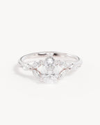 18k Solid White Gold Lotus Bloom Engagement Ring - Pear