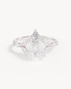 18k Solid White Gold Lotus Bloom Engagement Ring - Pear 3ct