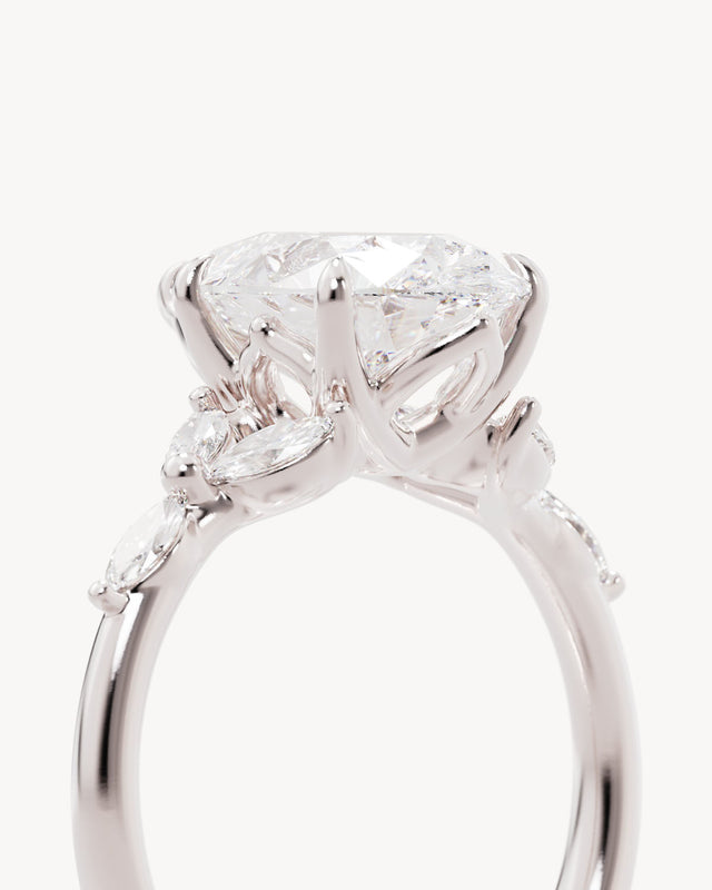 18k Solid White Gold Lotus Bloom Engagement Ring - Pear 3ct