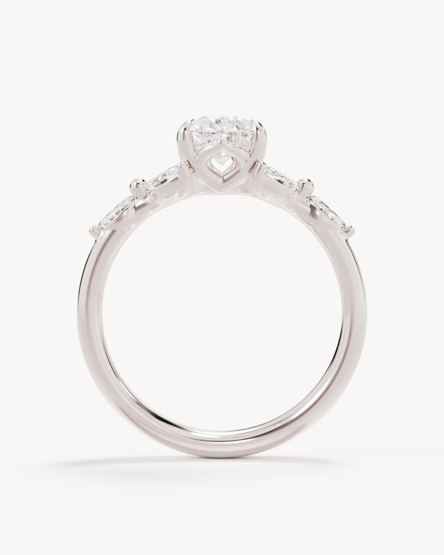 18k Solid White Gold Lotus Bloom Engagement Ring - Pear