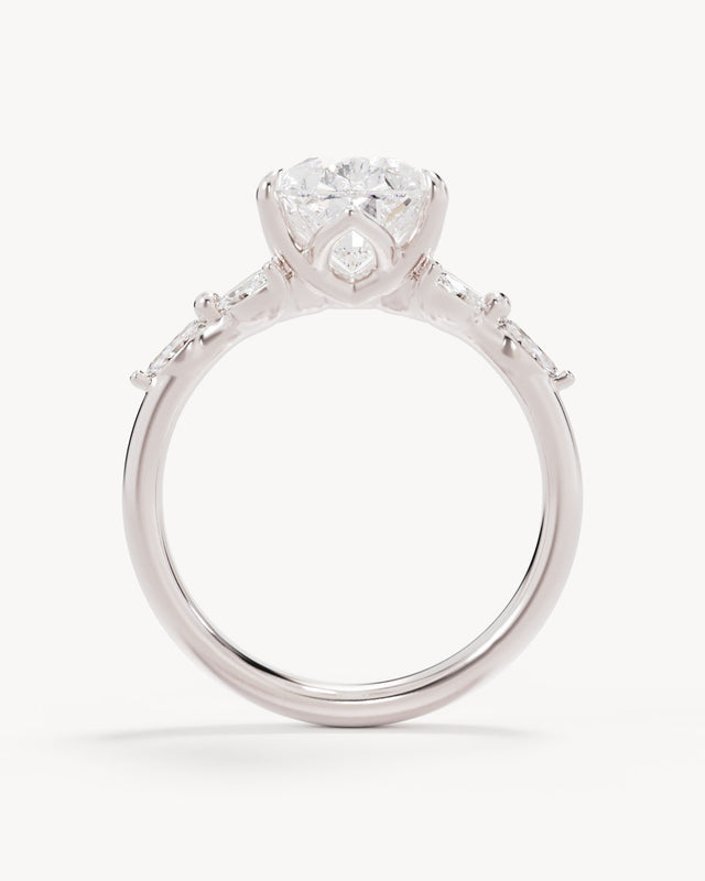 18k Solid White Gold Lotus Bloom Engagement Ring - Pear 3ct