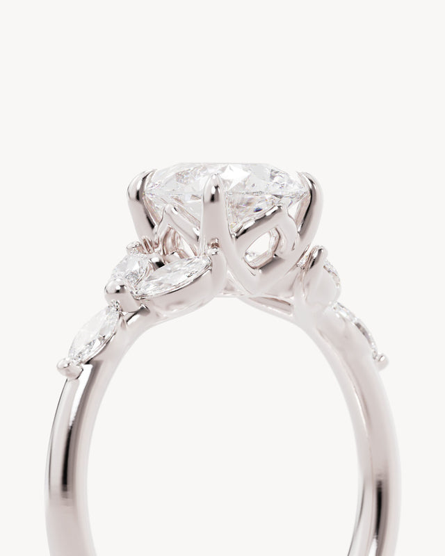 18k Solid White Gold Lotus Bloom Engagement Ring - Pear 1.5ct