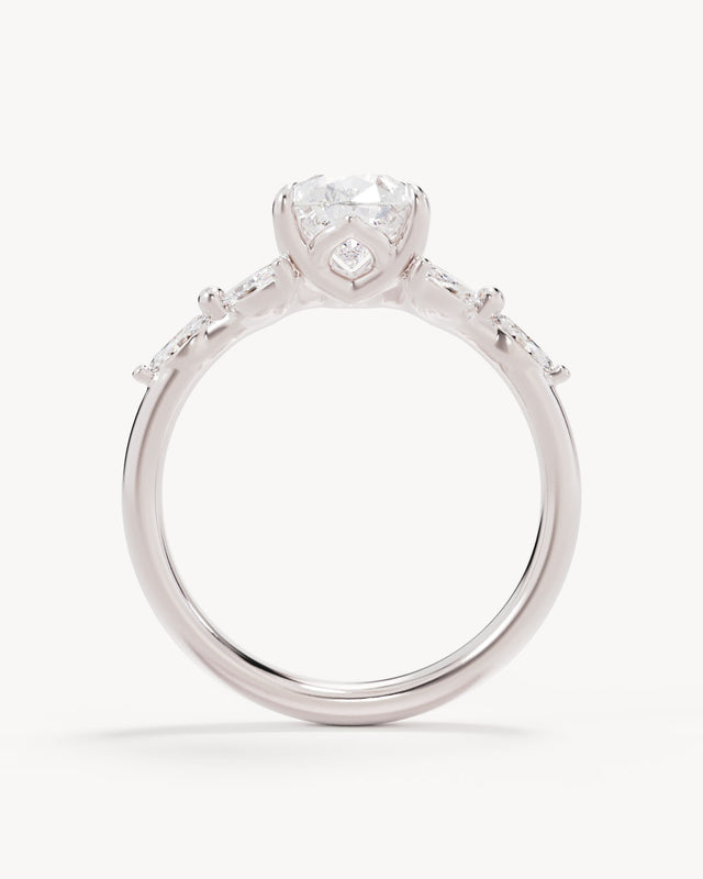 18k Solid White Gold Lotus Bloom Engagement Ring - Pear 1.5ct