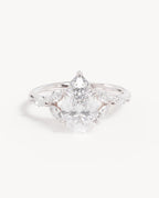 18k Solid White Gold Lotus Bloom Engagement Ring - Pear 2ct