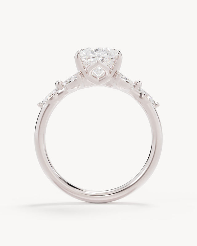 18k Solid White Gold Lotus Bloom Engagement Ring - Pear 2ct