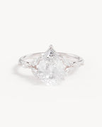 18k Solid White Gold Lotus Bloom Engagement Ring - Pear 2.5ct