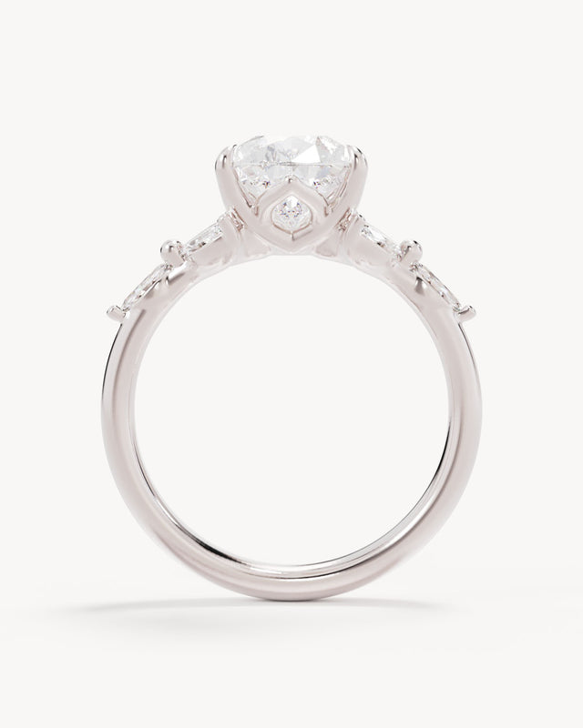 18k Solid White Gold Lotus Bloom Engagement Ring - Pear 2.5ct